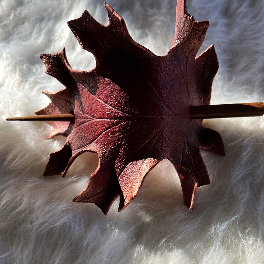 Leather leaf hair stick
